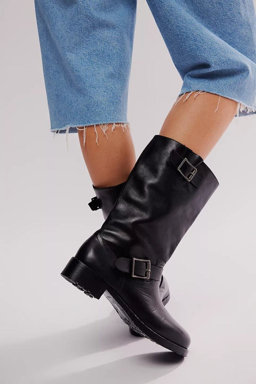 NEW Free People Ride Or Die Engineer Boots in Black Leather Size 6